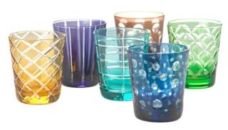 Sono caratterizzati da motivi geometrici in rilievo (bollicine, losanghe, scanalature e quadrettature) e incisioni, diverse per ogni pezzo, i bicchieri da acqua Cuttings di Pols Potten in vendita su Made in design. Sono prodotti artigianalmente in vetro colorato in massa e sono lavabili in lavastoviglie. Misurano Ø 8,5 x H 10 cm. Prezzo 110 euro (per il set da 6 pezzi). www.madeindesign.it Sono caratterizzati da motivi geometrici in rilievo (bollicine, losanghe, scanalature e quadrettature) e incisioni, diverse per ogni pezzo, i bicchieri da acqua Cuttings di Pols Potten in vendita su Made in design. Sono prodotti artigianalmente in vetro colorato in massa e sono lavabili in lavastoviglie. Misurano Ø 8,5 x H 10 cm. Prezzo 110 euro (per il set da 6 pezzi). www.madeindesign.it