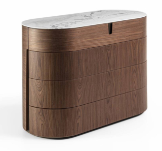 La cassettiera Tylsa Night 4 di Porada è caratterizzata da una struttura a quattro cassetti, dalla forma arrotondata, realizzata in pregiato legno di noce canaletta e ha una base in metallo nella finitura Bronzoro. Il piano è disponibile in marmo o in legno.  Misura L 120 x P 55 x H 86 cm. Prezzo su richiesta. www.porada.it La cassettiera Tylsa Night 4 di Porada è caratterizzata da una struttura a quattro cassetti, dalla forma arrotondata, realizzata in pregiato legno di noce canaletta e ha una base in metallo nella finitura Bronzoro. Il piano è disponibile in marmo o in legno.  Misura L 120 x P 55 x H 86 cm. Prezzo su richiesta. www.porada.it