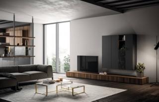 Gli arredi a parete del living riprendono nei colori e nei materiali quelli della cucina Kalì di Arredo3, separata dalla libreria bifacciale, e dotata di basi con le ante in Maxximatt lavagna opaco con profili in titanio e di pensili in laminato noce America. Gli scenografici top e schienali in laminato Unicolor pietra nera completano la composizione. Prezzo su richiesta. www.arredo3.it Gli arredi a parete del living riprendono nei colori e nei materiali quelli della cucina Kalì di Arredo3, separata dalla libreria bifacciale, e dotata di basi con le ante in Maxximatt lavagna opaco con profili in titanio e di pensili in laminato noce America. Gli scenografici top e schienali in laminato Unicolor pietra nera completano la composizione. Prezzo su richiesta. www.arredo3.it