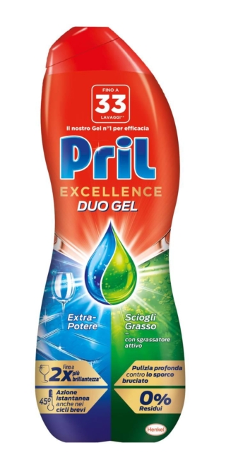 Pril Excellence Duo Gel Sciogli Grasso è il detersivo di Pril per lavastoviglie che assicura un potere pulente capace di rimuovere anche lo sporco bruciato e una forte azione sgrassante. Agisce immediatamente ed è efficace anche nei cicli brevi senza lasciare residui, per pulizia e brillantezza eccellenti. Prezzo 6,19 euro. www.pril.it Pril Excellence Duo Gel Sciogli Grasso è il detersivo di Pril per lavastoviglie che assicura un potere pulente capace di rimuovere anche lo sporco bruciato e una forte azione sgrassante. Agisce immediatamente ed è efficace anche nei cicli brevi senza lasciare residui, per pulizia e brillantezza eccellenti. Prezzo 6,19 euro. www.pril.it