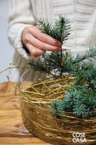 Distribuire i rametti di abete in modo che formino una base verde Distribuire i rametti di abete in modo che formino una base verde