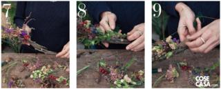 procedere continuando a fissare i fiori sul bastoncino in modo da appoggiare le corolle sopra gli steli