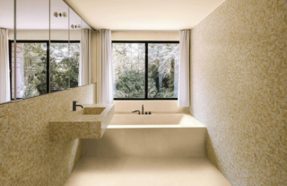 Vasca e pavimento in Cementoresina di Kerakoll, con superficie in continuità. Applicabile su rivestimenti preesistenti, è un bicomponente colorato in pasta, con texture spatolata
e finitura naturale. È disponibile in 150 colori Color Collection e 10 Warm Collection. A bassa emissione VOC,
conforme alla classe francese A+, costa 103 euro al mq +Iva. www.kerakoll.com Vasca e pavimento in Cementoresina di Kerakoll, con superficie in continuità. Applicabile su rivestimenti preesistenti, è un bicomponente colorato in pasta, con texture spatolata
e finitura naturale. È disponibile in 150 colori Color Collection e 10 Warm Collection. A bassa emissione VOC,
conforme alla classe francese A+, costa 103 euro al mq +Iva. www.kerakoll.com