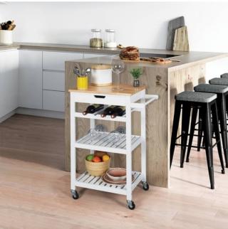 Legno laccato bianco per il solido carrello di Maiuguali con il piano in legno naturale di pino e una grande maniglia per spostarlo agevolmente; può essere usato in cucina o in sala da pranzo per avere a portata di mano tutto il necessario per la cena. Si sviluppa in verticale ed è composto di un cassettino sottopiano, di un piano cantinetta e di due ripiani portatutto. È completato da quattro piccole ruote in acciaio con pedale per freno. Misura L 40 x P 61 x H 84 cm. Prezzo 200 euro. www.maiuguali.it Legno laccato bianco per il solido carrello di Maiuguali con il piano in legno naturale di pino e una grande maniglia per spostarlo agevolmente; può essere usato in cucina o in sala da pranzo per avere a portata di mano tutto il necessario per la cena. Si sviluppa in verticale ed è composto di un cassettino sottopiano, di un piano cantinetta e di due ripiani portatutto. È completato da quattro piccole ruote in acciaio con pedale per freno. Misura L 40 x P 61 x H 84 cm. Prezzo 200 euro. www.maiuguali.it