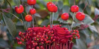 Centrotavola rosso con rose e melette, facile da fare