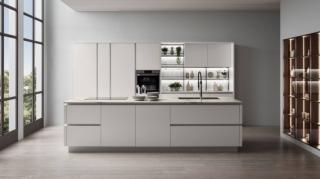 Essenziale e raffinata la composizione Oyster di Veneta Cucine è caratterizzata dalle ante, rigorosamente piane, in Laccato Opaco Bianco con sistema di apertura ShellSystem applicato orizzontalmente alle basi e verticalmente alle colonne. Il piano dell'isola in Caranto Ker nella ricercata finitura Calacatta Statuario opaco accoglie il lavello in acciaio inox e il piano cottura a induzione. A parete sono presenti una serie di colonne dispensa, forno e frigorifero e una nicchia con schienale vetro luminoso e portacalici. Prezzo su richiesta. www.venetacucine.com Essenziale e raffinata la composizione Oyster di Veneta Cucine è caratterizzata dalle ante, rigorosamente piane, in Laccato Opaco Bianco con sistema di apertura ShellSystem applicato orizzontalmente alle basi e verticalmente alle colonne. Il piano dell'isola in Caranto Ker nella ricercata finitura Calacatta Statuario opaco accoglie il lavello in acciaio inox e il piano cottura a induzione. A parete sono presenti una serie di colonne dispensa, forno e frigorifero e una nicchia con schienale vetro luminoso e portacalici. Prezzo su richiesta. www.venetacucine.com