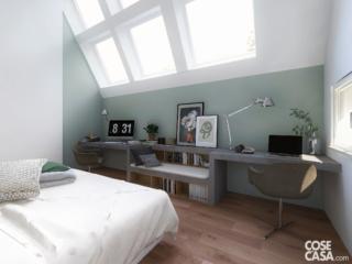 finestre camera della mansarda luminosa con lucernari multipli, con doppia scrivania nella parte più bassa dello spiovente finestre camera della mansarda luminosa con lucernari multipli, con doppia scrivania nella parte più bassa dello spiovente