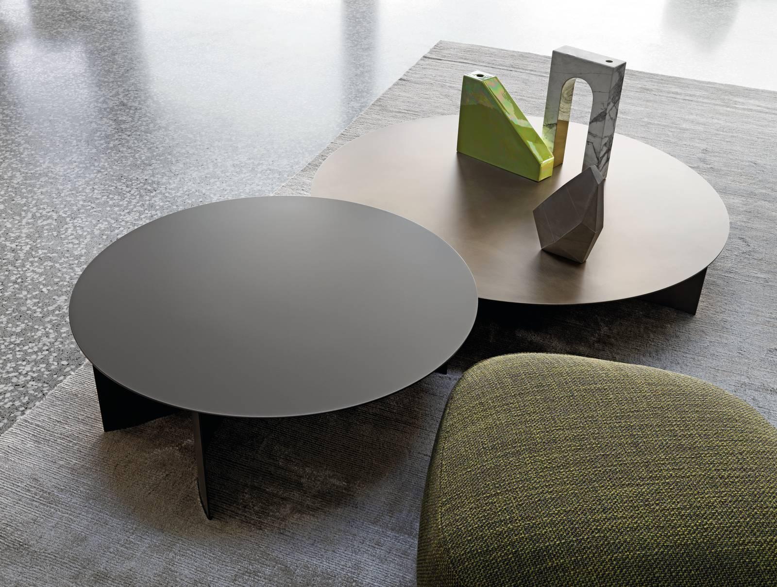 Tavolino da Salotto Rotondo di Design in Nobilitato e Metallo