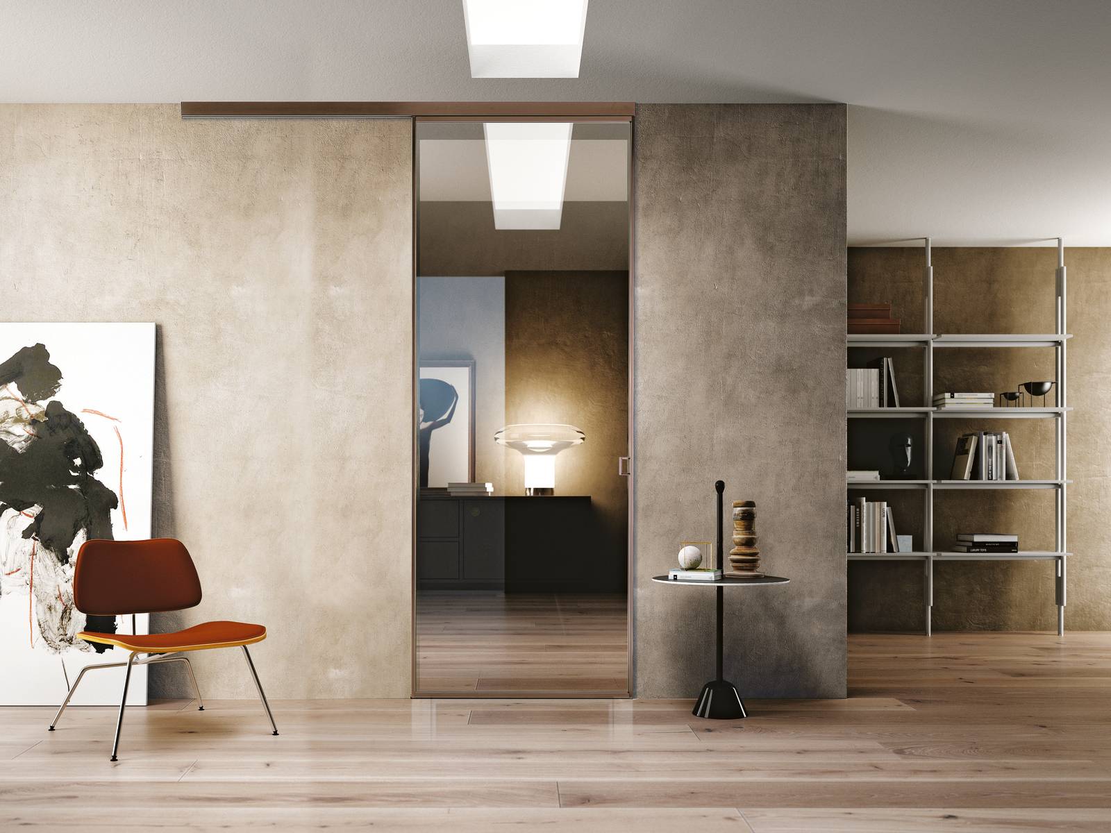 Plana System di Bertolotto con binario a soffitto fa parte di una linea di Porte e Pareti in vetro e alluminio per dividere e insieme unire gli ambienti, alla ricerca della massima flessibilità, porte divisionali scorrevoli Glass con struttura alluminio finitura Bronze, cristallo Stop-sol Bronzo e maniglia C-Small. Il vetro che forma i pannelli è disponibile in tante finiture e colorazioni, così come pure sono molteplici le tipologie di profili in alluminio che sostengono le lastre di cristallo, Prezzo a progetto. www.bertolotto.com Plana System di Bertolotto con binario a soffitto fa parte di una linea di Porte e Pareti in vetro e alluminio per dividere e insieme unire gli ambienti, alla ricerca della massima flessibilità, porte divisionali scorrevoli Glass con struttura alluminio finitura Bronze, cristallo Stop-sol Bronzo e maniglia C-Small. Il vetro che forma i pannelli è disponibile in tante finiture e colorazioni, così come pure sono molteplici le tipologie di profili in alluminio che sostengono le lastre di cristallo, Prezzo a progetto. www.bertolotto.com