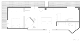 planimetria bilocale con pianoforte a coda e zona musica planimetria bilocale con pianoforte a coda e zona musica