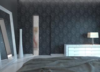 Canned, flush-to-the-wall door lined with wallpaper Canned, flush-to-the-wall door lined with wallpaper
