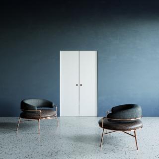 Canned, flush-to-the-wall door painted with a contrasting color Canned, flush-to-the-wall door painted with a contrasting color
