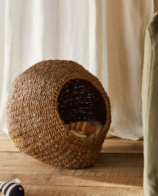 cat basket nest shape seagrass white cotton pillow 8335 zara home cat basket nest shape seagrass white cotton pillow 8335 zara home