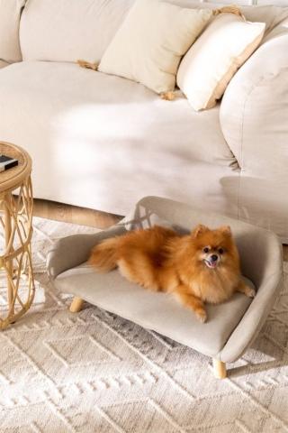 kennel mini sofa asymmetrical upholstery beige linen fabric structure light wood dumper foam kennel mini sofa asymmetrical upholstery beige linen fabric structure light wood dumper foam