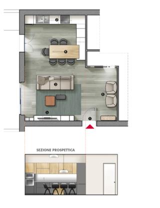 1 Ingresso 2 Cucina 3 Zona conversazione 4 Zona pranzo 5 Angolo tv 6 Angolo relax/lettura 1 Ingresso 2 Cucina 3 Zona conversazione 4 Zona pranzo 5 Angolo tv 6 Angolo relax/lettura