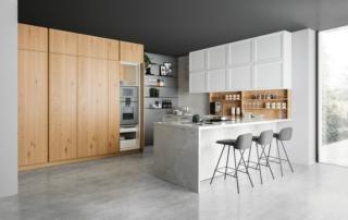 La composizione D23 di Doimo Cucine è in laccato opaco bianco, impiallacciato rovere scalfito naturale, e laccato metallizzato zinco. Prezzo da rivenditore. www.doimocucine.it La composizione D23 di Doimo Cucine è in laccato opaco bianco, impiallacciato rovere scalfito naturale, e laccato metallizzato zinco. Prezzo da rivenditore. www.doimocucine.it