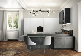 Modula di Febal casa prevede basi, pensili, top e piano snack ghost in nobilitato stone grey E colonne in pet grigio Città. Una base da 60 cm,  completa di zoccolo, maniglia, top e alzatina, prezzo al pubblico a partire da 215,60 euro. www.febalcasa.com Modula di Febal casa prevede basi, pensili, top e piano snack ghost in nobilitato stone grey E colonne in pet grigio Città. Una base da 60 cm,  completa di zoccolo, maniglia, top e alzatina, prezzo al pubblico a partire da 215,60 euro. www.febalcasa.com