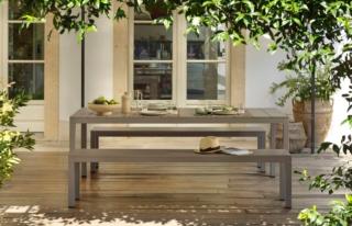 Il set Rio Bench ALU di Nardi è composto da un grande tavolo rettangolare e da due lunghe panche coordinate: sono tutti realizzati in alluminio verniciato color tortora con una texture leggermente righettata. Le gambe squadrate sono posizionate a filo del perimetro del piano dogato e ne sottolineano il design essenziale e senza tempo. Il tavolo misura L 210 x P 85 x H 75 cm. Le panche misurano L 195,5 x P 34,5 x H 47,5 cm. Prezzo 2.193,56 euro  (per il set).  www.nardioutdoor.com Il set Rio Bench ALU di Nardi è composto da un grande tavolo rettangolare e da due lunghe panche coordinate: sono tutti realizzati in alluminio verniciato color tortora con una texture leggermente righettata. Le gambe squadrate sono posizionate a filo del perimetro del piano dogato e ne sottolineano il design essenziale e senza tempo. Il tavolo misura L 210 x P 85 x H 75 cm. Le panche misurano L 195,5 x P 34,5 x H 47,5 cm. Prezzo 2.193,56 euro  (per il set).  www.nardioutdoor.com