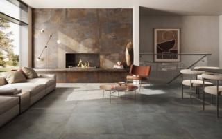 Sono di Century le piastrelle della serie Blend, a pavimento il colore Touch nel formato 80 x 80 cm, e il colore Art, a parete, da 60 x 120 cm, in finitura naturale con bordo rettificato. Tutte in gres porcellanato. Prezzo a partire da 70 euro/mq + Iva. www.century-ceramica.it