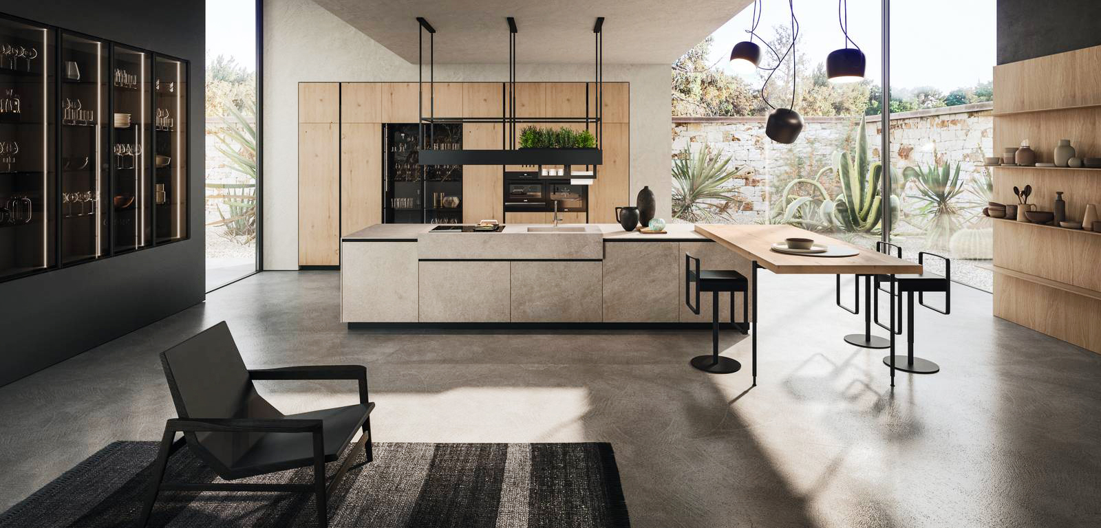 I moduli del modello Ak 04 di Arrital hanno un aspetto materico sottolineato dall'assenza di maniglie: i frontali delle basi con cestoni dell'isola monoblocco sono in gres porcellanato Jasper Moka, quelle delle colonne sono rivestite in Rovere Antico Biondo, con nodi e spaccature naturali, coordinato con il grande piano snack in appoggio lateralmente sul top. Prezzo su richiesta. www.arrital.it I moduli del modello Ak 04 di Arrital hanno un aspetto materico sottolineato dall'assenza di maniglie: i frontali delle basi con cestoni dell'isola monoblocco sono in gres porcellanato Jasper Moka, quelle delle colonne sono rivestite in Rovere Antico Biondo, con nodi e spaccature naturali, coordinato con il grande piano snack in appoggio lateralmente sul top. Prezzo su richiesta. www.arrital.it