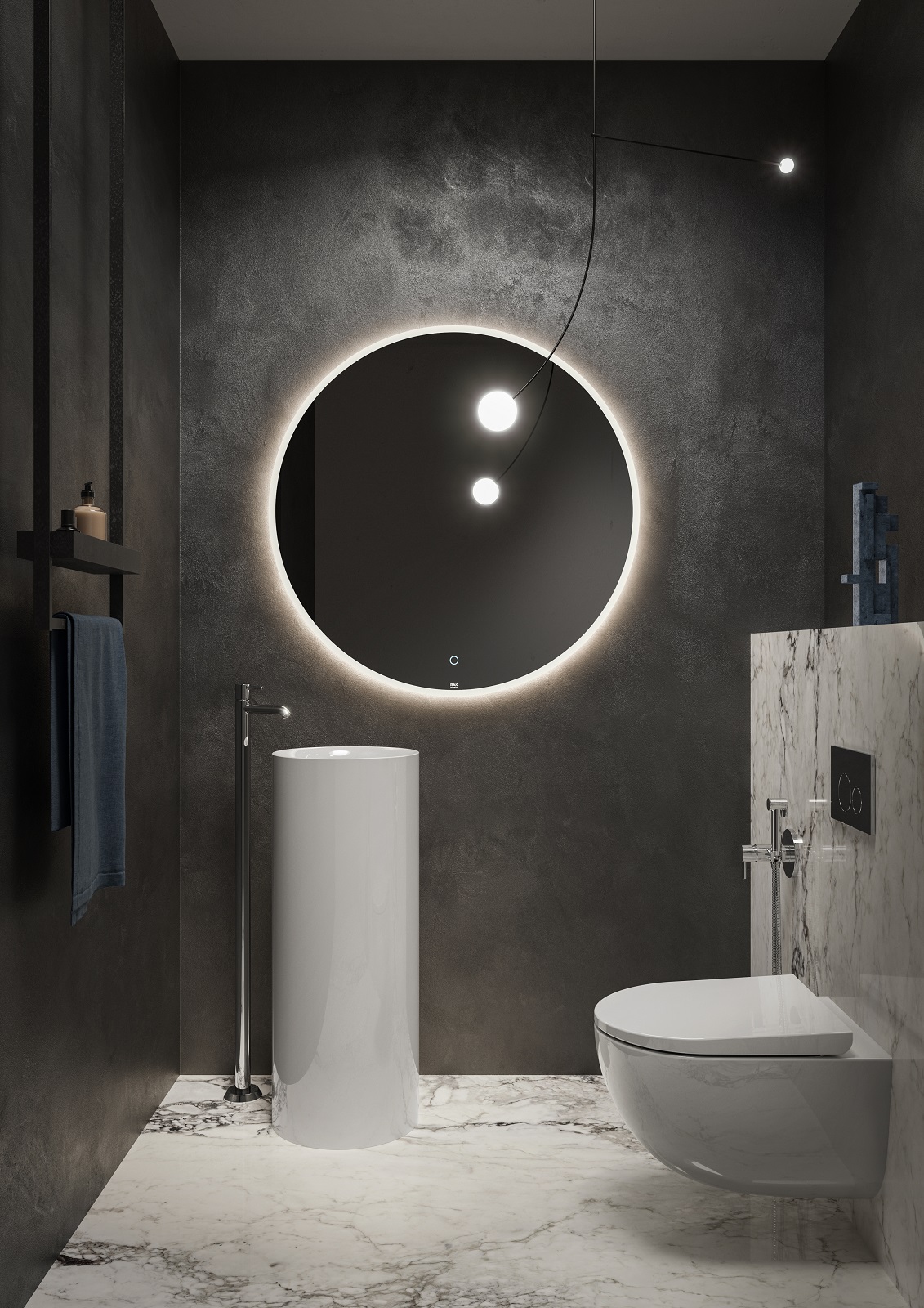 È tondo il lavabo autoportante RAK Petit di RAK Ceramics, senza foro e senza troppopieno. È disponibile anche nella versione matt. Misura Ø 36 x H 90 cm. Prezzo nel colore bianco alpino lucido, Iva esclusa, 670 euro. www.rakceramics.com