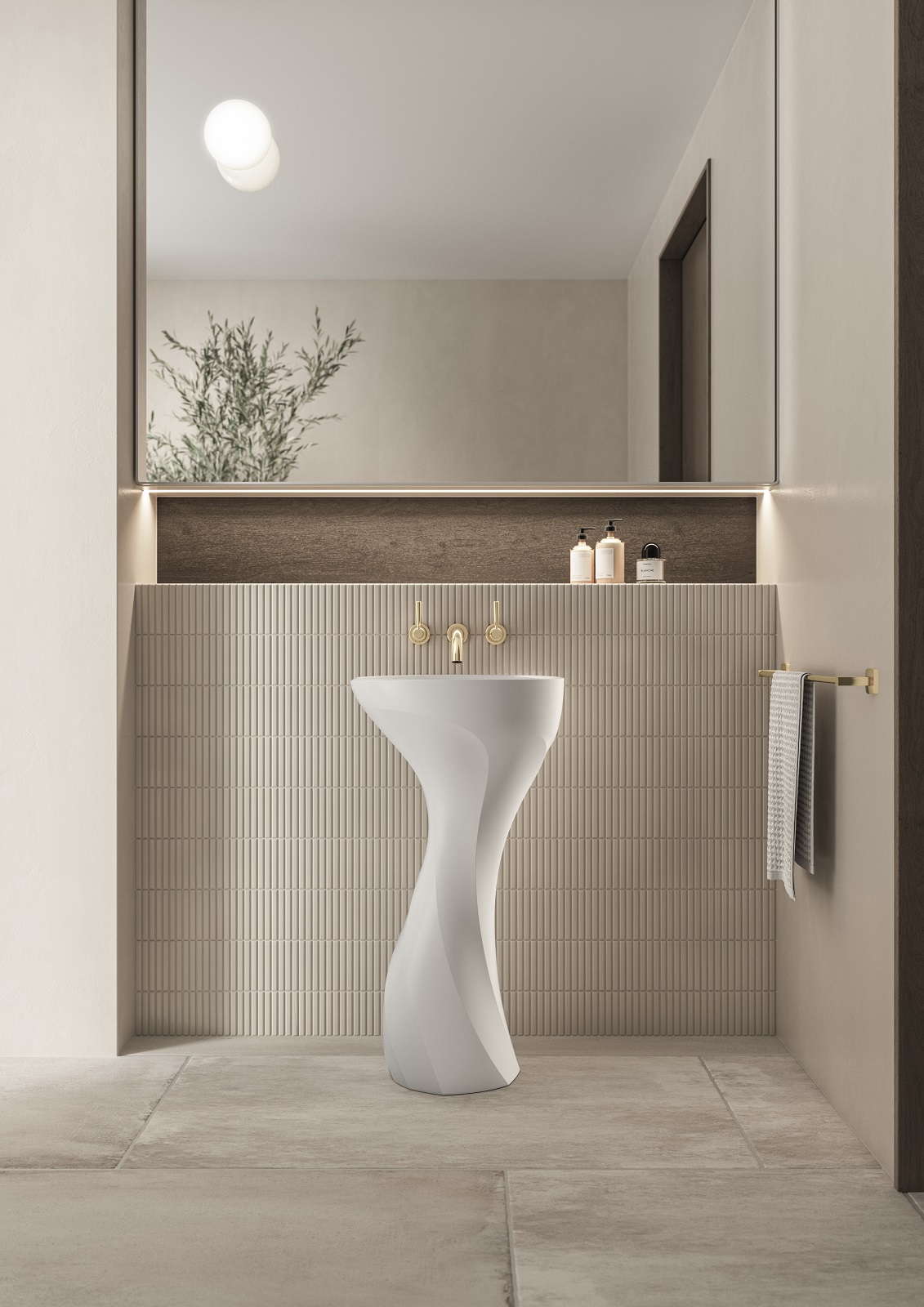 È realizzato in un unico pezzo il lavabo a colonna Seros 49 di Victoria + Albert da parete o centro stanza. È realizzato in QUARRYCAST™ bianco lucido od opaco e pare una scultura. La vasca è dotata di scarico nascosto a flusso libero, per mantenere la purezza della forma. Misura L 48,9 x P 40,1 x H 90 cm. Prezzo, Iva esclusa, 2.000 euro. www.vandabaths.com