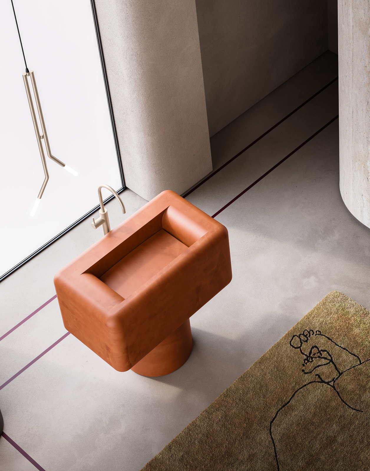 Fa parte della collezione DES Evolution il lavabo freestanding Eos 2RP di Cerasa. Realizzato in Marmoresina è rivestito di Resina Paint finitura Canyon, applicata manualmente utilizzando apposite spatole per ricreare l’effetto dello stucco veneziano. Per questo ogni pezzo risulta unico e non replicabile. Misura L 85 x P 51 x H 85 cm (compreso il basamento cilindrico). Prezzo, Iva esclusa, 3.108 euro. www.cerasa.it