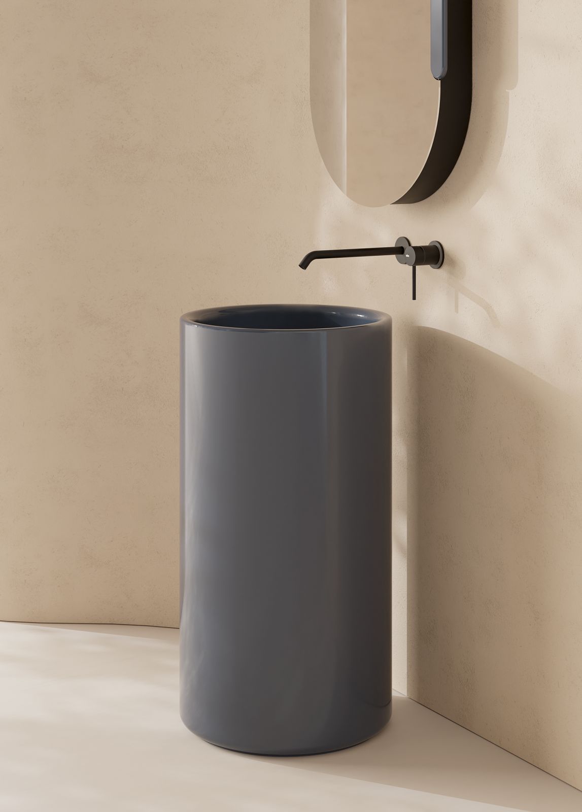 È nella finitura Mirto lucido il lavabo da terra in ceramica della collezione Idilla di Alice Ceramica. Si presenta come un monolite dal profilo morbido. Misura Ø 45 x H 85 cm. Prezzo su richiesta. www.aliceceramica.com