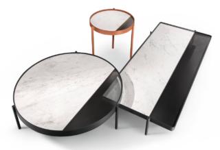 I tavolini Valley di Cantori sono caratterizzati da una struttura minimale in metallo laccato opaco liscio al tatto in grado di mettere in risalto la matericità e la texture dei piani realizzati con elementi in marmo spazzolato opaco e vetro fumé perfettamente levigato. Il modello rotondo ha la struttura laccata color arancio e il top in marmo Invisible Grey e vetro fumé, misura L 52 x P 50 x H 60,5 cm. Il modello rotondo basso misura L 102 x P 100 x H 30,5 cm; quello rettangolare misura L 164,5 x P 72,5 x H 22,5 cm. www.cantori.it I tavolini Valley di Cantori sono caratterizzati da una struttura minimale in metallo laccato opaco liscio al tatto in grado di mettere in risalto la matericità e la texture dei piani realizzati con elementi in marmo spazzolato opaco e vetro fumé perfettamente levigato. Il modello rotondo ha la struttura laccata color arancio e il top in marmo Invisible Grey e vetro fumé, misura L 52 x P 50 x H 60,5 cm. Il modello rotondo basso misura L 102 x P 100 x H 30,5 cm; quello rettangolare misura L 164,5 x P 72,5 x H 22,5 cm. www.cantori.it