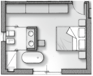 In camera
Non è solo una soluzione quando il bagno è mini, ma risponde al desiderio di avere una piacevole zona wellness vicino al letto. Da considerare a condizione che gli impianti siano nelle immediate vicinanze. In camera
Non è solo una soluzione quando il bagno è mini, ma risponde al desiderio di avere una piacevole zona wellness vicino al letto. Da considerare a condizione che gli impianti siano nelle immediate vicinanze.