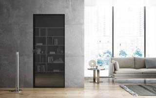 Porta Sistemi di Design - CRYSTAL FILOMURO, apertura battente, tipologia Minima Crystal, profilo Antracite, Vetro Stop-Sol Fumè, maniglia Toledo