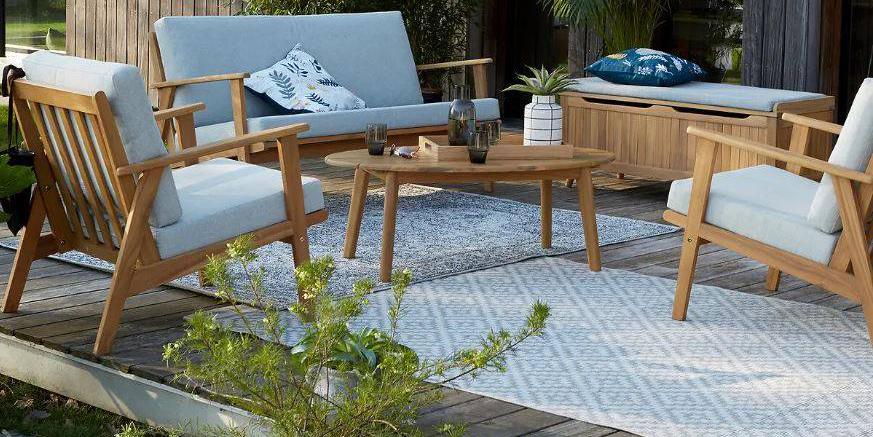 Blu Grigio Outdoor Tappeto Flatweave GRANDE Geometrico atzec versatile Tappetino giardino veranda 