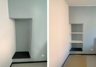 Nicchia vuota e montaggio mensole in nicchia camera ospiti