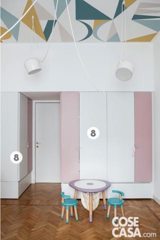 Armadi a muro bianco e rosa nella cameretta Armadi a muro bianco e rosa nella cameretta