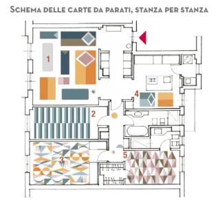 1 Soggiorno 2 Camera ospiti/studio 3 Camera bambina 4 Zona pranzo cucina 5Camera matrimoniale 1 Soggiorno 2 Camera ospiti/studio 3 Camera bambina 4 Zona pranzo cucina 5Camera matrimoniale