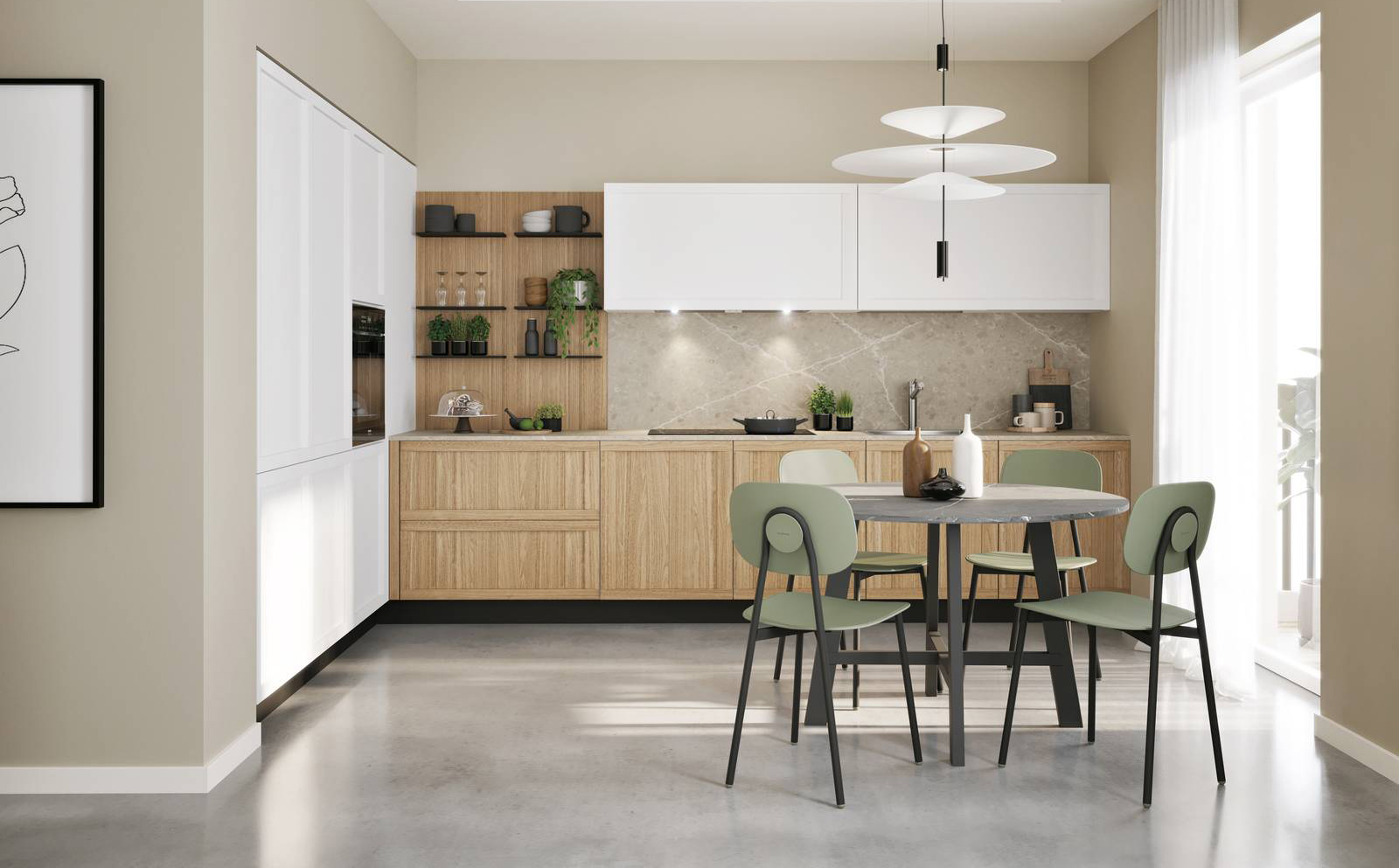 Stile nordico per il modello Pratica 14 di La Casa Moderna che si sviluppa arredando l'angolo: è caratterizzata dalle basi con le ante a telaio in legno chiaro con venatura a vista e dai pensili e dalle colonne in laccato opaco bianco che illuminano l'ambiente. Lateralmente è presente la boiserie Sky con mensole in HPL per esporre accessori e piante. Un modulo da 60 cm con un'anta e maniglia integrata, zoccolo, top in laminato, prezzo a partire da 360 euro.  www.lacasamoderna.com Stile nordico per il modello Pratica 14 di La Casa Moderna che si sviluppa arredando l'angolo: è caratterizzata dalle basi con le ante a telaio in legno chiaro con venatura a vista e dai pensili e dalle colonne in laccato opaco bianco che illuminano l'ambiente. Lateralmente è presente la boiserie Sky con mensole in HPL per esporre accessori e piante. Un modulo da 60 cm con un'anta e maniglia integrata, zoccolo, top in laminato, prezzo a partire da 360 euro.  www.lacasamoderna.com