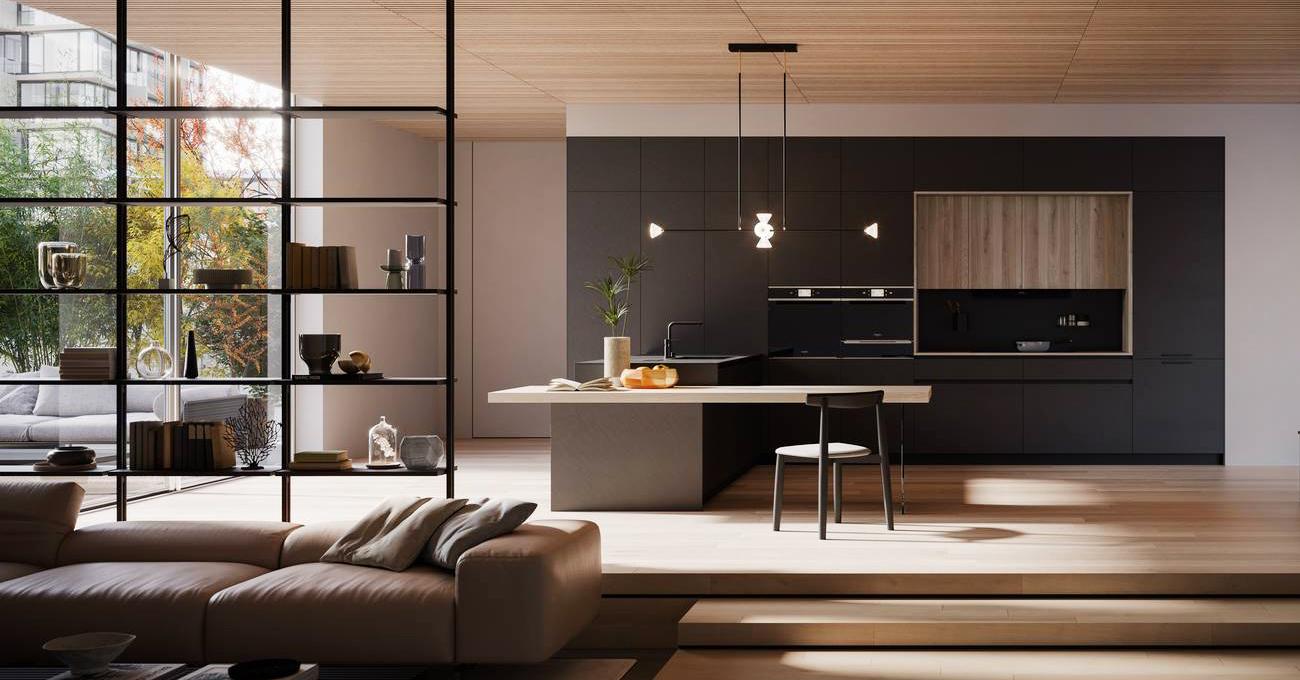 Una colorazione scura per la cucina a penisola progetto 5 “minimal materico”con anta D23 di Doimo Cucine che è caratterizzata dai frontali dei mobili realizzati in laccato Crossed Carbone e dal top in Abitum Metal Black; il piano snack in Synchroface rovere dogato Coriandolo, coordinato con i pensili, ha il supporto in vetro fumé. Prezzo su richiesta. www.doimocucine.com Una colorazione scura per la cucina a penisola progetto 5 “minimal materico”con anta D23 di Doimo Cucine che è caratterizzata dai frontali dei mobili realizzati in laccato Crossed Carbone e dal top in Abitum Metal Black; il piano snack in Synchroface rovere dogato Coriandolo, coordinato con i pensili, ha il supporto in vetro fumé. Prezzo su richiesta. www.doimocucine.com