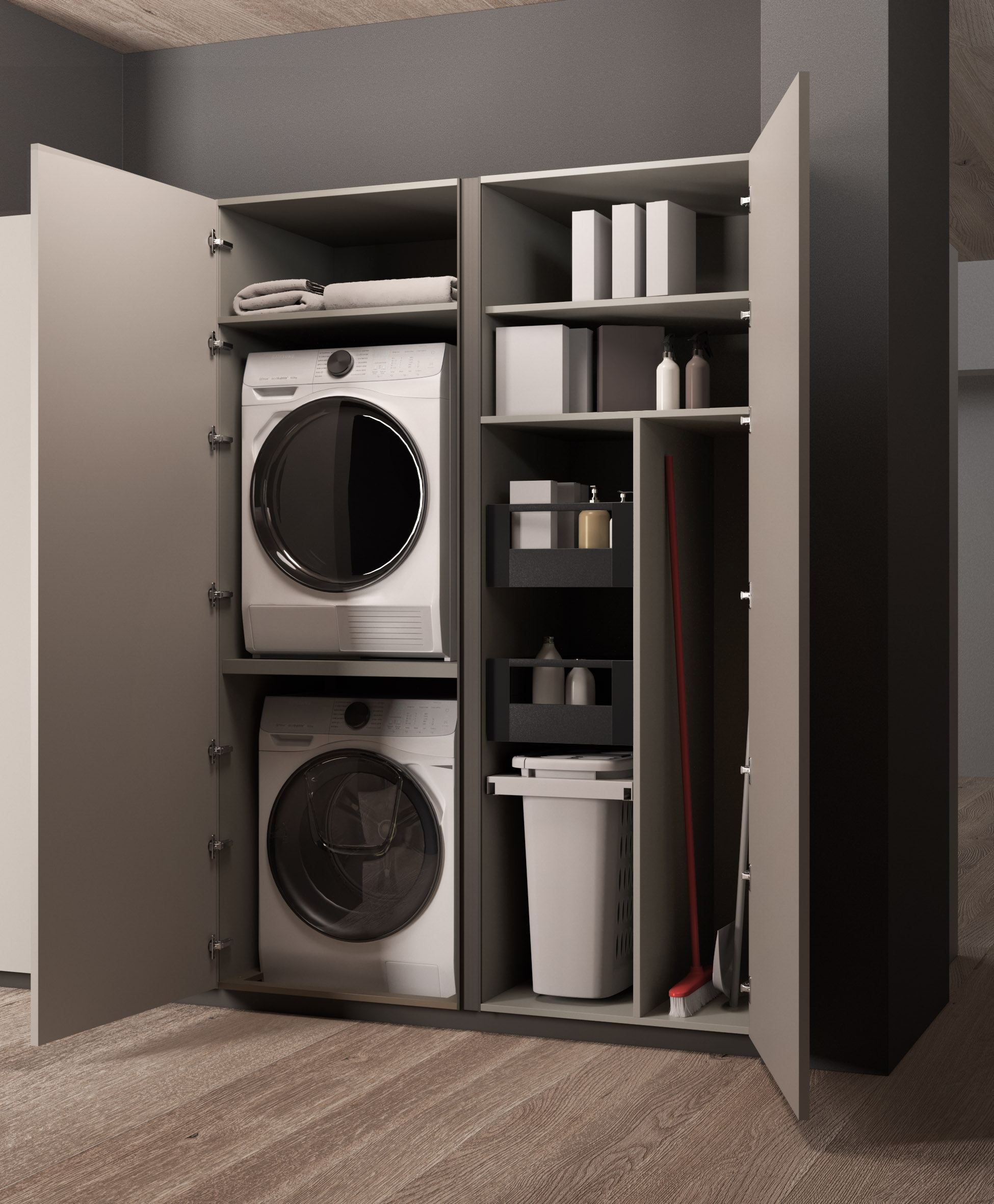 Pet Metal Dark Night per le basi della composizione Immagina Neck di Lube che si apre completamente sulla zona giorno ed è dotata di una penisola con piano snack integrato in Laminato Calacatta effetto marmo bianco. Le ampie colonne in Laccato Beige Colorado Opaco celano non solo elettrodomestici e la dispensa, ma anche una vera e propria lavanderia con sgabuzzino porta scope. Un modulo base da 60 cm escluso top, prezzo 372 euro + IVA. www.cucinelube.it Pet Metal Dark Night per le basi della composizione Immagina Neck di Lube che si apre completamente sulla zona giorno ed è dotata di una penisola con piano snack integrato in Laminato Calacatta effetto marmo bianco. Le ampie colonne in Laccato Beige Colorado Opaco celano non solo elettrodomestici e la dispensa, ma anche una vera e propria lavanderia con sgabuzzino porta scope. Un modulo base da 60 cm escluso top, prezzo 372 euro + IVA. www.cucinelube.it