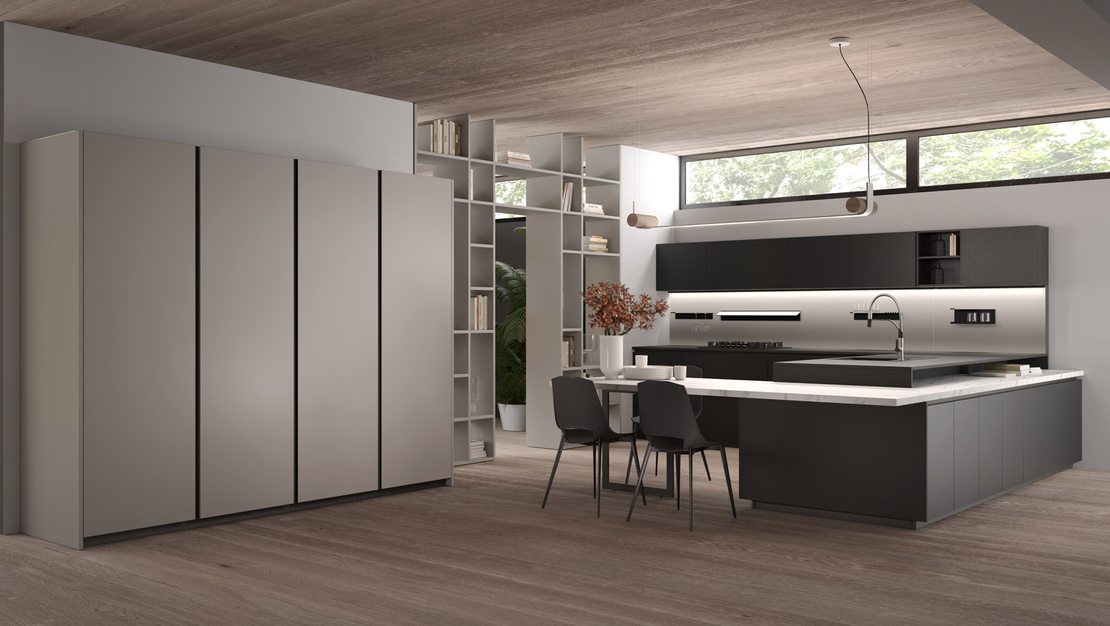 Pet Metal Dark Night per le basi della composizione Immagina Neck di Lube che si apre completamente sulla zona giorno ed è dotata di una penisola con piano snack integrato in Laminato Calacatta effetto marmo bianco. Le ampie colonne in Laccato Beige Colorado Opaco celano non solo elettrodomestici e la dispensa, ma anche una vera e propria lavanderia con sgabuzzino porta scope. Un modulo base da 60 cm escluso top, prezzo 372 euro + IVA. www.cucinelube.it Pet Metal Dark Night per le basi della composizione Immagina Neck di Lube che si apre completamente sulla zona giorno ed è dotata di una penisola con piano snack integrato in Laminato Calacatta effetto marmo bianco. Le ampie colonne in Laccato Beige Colorado Opaco celano non solo elettrodomestici e la dispensa, ma anche una vera e propria lavanderia con sgabuzzino porta scope. Un modulo base da 60 cm escluso top, prezzo 372 euro + IVA. www.cucinelube.it