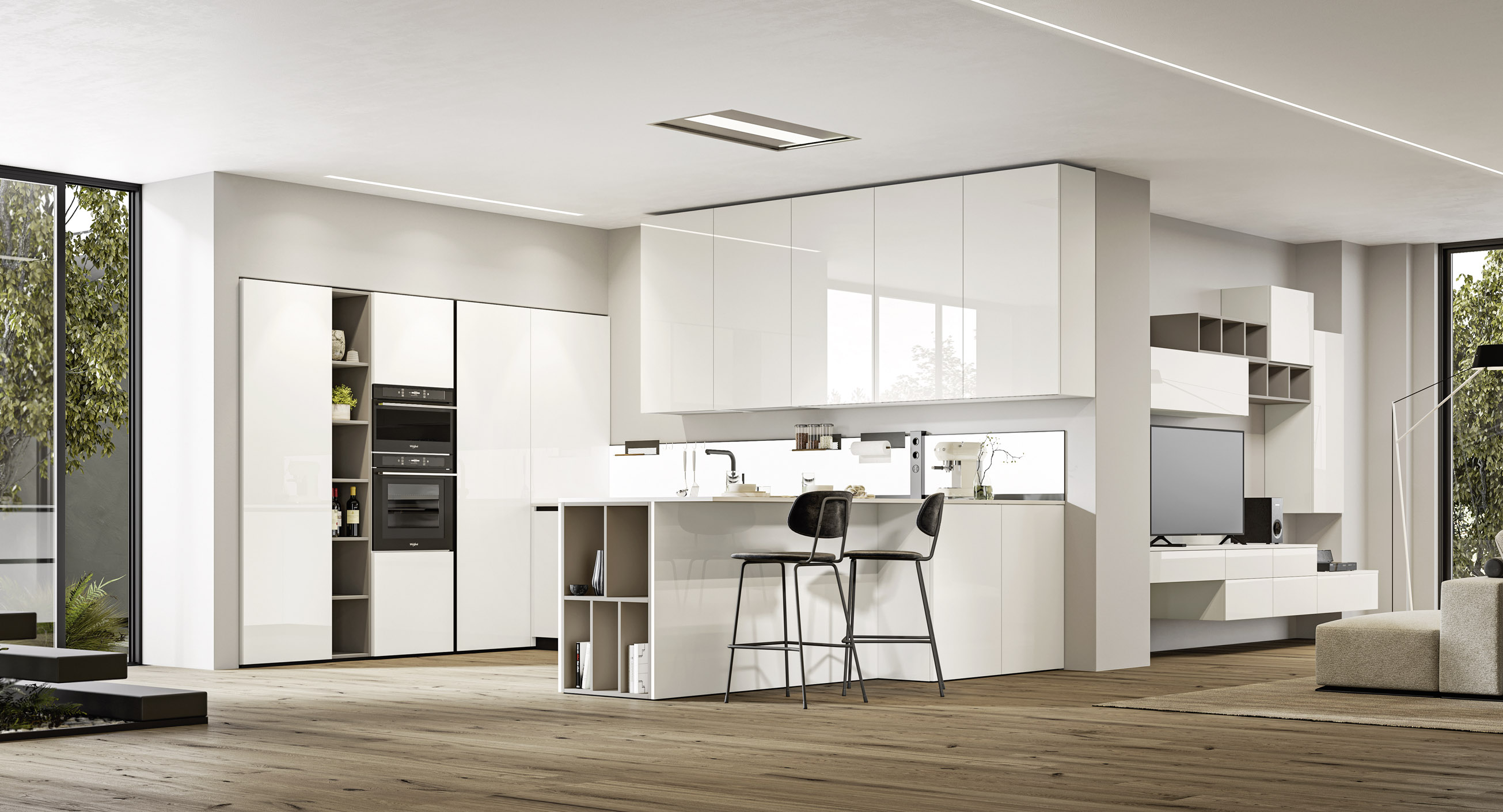 Fa parte della collezione LOFT 2.2 di Arrex la cucina che si apre completamente sul living dando vita ad una zona giorno accogliente e luminosa. Gli arredi hanno le ante lisce in Laccato opaco Soft Beige che danno vita ad una superficie continua; uno schienale luminoso con Led e accessori e il piano di lavoro in Tecniplan Bianco Assoluto completano la composizione. Il vassoio estraibile permette di sfruttare al meglio lo spazio all'interno delle colonne. Un modulo base da 60 cm, prezzo 185 euro + IVA. www.arrex.it Fa parte della collezione LOFT 2.2 di Arrex la cucina che si apre completamente sul living dando vita ad una zona giorno accogliente e luminosa. Gli arredi hanno le ante lisce in Laccato opaco Soft Beige che danno vita ad una superficie continua; uno schienale luminoso con Led e accessori e il piano di lavoro in Tecniplan Bianco Assoluto completano la composizione. Il vassoio estraibile permette di sfruttare al meglio lo spazio all'interno delle colonne. Un modulo base da 60 cm, prezzo 185 euro + IVA. www.arrex.it