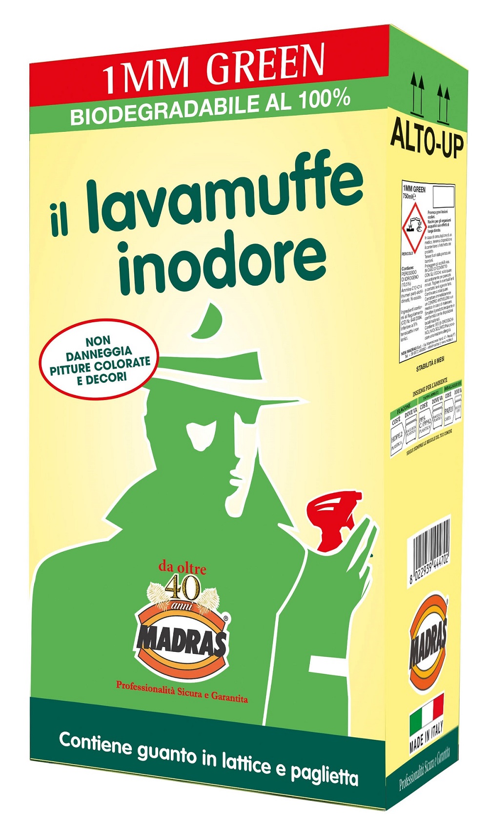 Il detergente 1MM Green di New Madras è adatto per togliere le muffe da tutte le superfici lavabili. È a base d'acqua, inodore e non contiene cloro, quindi può essere usato in tutti gli ambienti, anche le camere da letto. È biodegradabile al 100%, va bene su pareti pitturate, in pietra, mattoni, cartongesso, fughe e si può usate anche su mobili in legno. Va lasciato agire da 30 minuti a 2 ore, poi va sciacquato con una spugna morbida. www.madras.it Il detergente 1MM Green di New Madras è adatto per togliere le muffe da tutte le superfici lavabili. È a base d'acqua, inodore e non contiene cloro, quindi può essere usato in tutti gli ambienti, anche le camere da letto. È biodegradabile al 100%, va bene su pareti pitturate, in pietra, mattoni, cartongesso, fughe e si può usate anche su mobili in legno. Va lasciato agire da 30 minuti a 2 ore, poi va sciacquato con una spugna morbida. www.madras.it