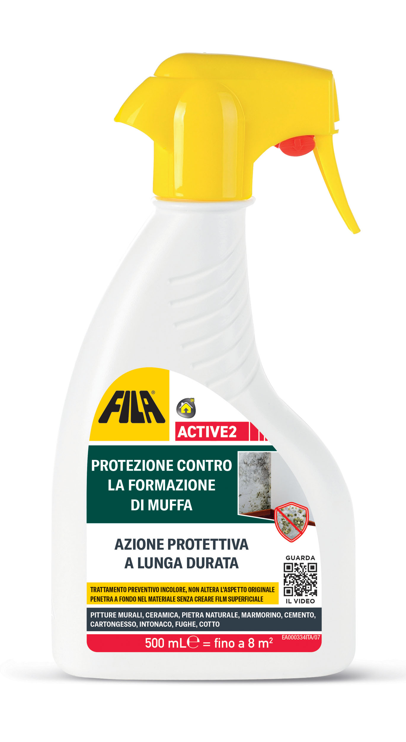 Dopo aver usato ACTIVE1 e quando la superficie sarà asciutta, si può applicare la Protezione Attiva ACTIVE2 di FILA Solutions, un protettivo a base d’acqua che sanifica l’area, ostacolando la nuova formazione di muffe ed evitando l’annerimento della parete. Il prodotto può essere usato come protettivo di fondo prima di tinteggiare. È incolore e può essere usato anche tra le fughe delle piastrelle. http://www.filasolutions.com Dopo aver usato ACTIVE1 e quando la superficie sarà asciutta, si può applicare la Protezione Attiva ACTIVE2 di FILA Solutions, un protettivo a base d’acqua che sanifica l’area, ostacolando la nuova formazione di muffe ed evitando l’annerimento della parete. Il prodotto può essere usato come protettivo di fondo prima di tinteggiare. È incolore e può essere usato anche tra le fughe delle piastrelle. http://www.filasolutions.com