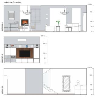 prospetto sezioni con ingresso aperto e zona pranzo soluzione C prospetto sezioni con ingresso aperto e zona pranzo soluzione C