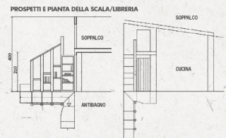 Prospetti e pianta della scala/libreria