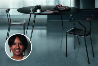 Interior designer Sara Lupo Da Cruz: “In questo ambiente inserirei il tavolo Spillo di Extendo (configurazione 24) www.extendoweb.com, per la sua struttura leggera, ma robusta con top in Fenix nero. Scelgo la versione rotonda a favore della convivialità, per non rinunciare al piacere di conversare nello stesso tempo con tutti i commensali”.