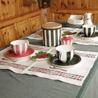 Si rifanno alla tradizione le tovagliette ricamate a mano Aurora di Guri I Zi che possono essere usate come segnaposto sulla tovaglia tinta unita. Sono realizzate in puro cotone tessuto al telaio di legno e sono disponibili in due colori, bianco o verde. Misurano L 37 x P 49 cm. Prezzo 68 euro (per il set da 2 pezzi). www.guriizi.com Si rifanno alla tradizione le tovagliette ricamate a mano Aurora di Guri I Zi che possono essere usate come segnaposto sulla tovaglia tinta unita. Sono realizzate in puro cotone tessuto al telaio di legno e sono disponibili in due colori, bianco o verde. Misurano L 37 x P 49 cm. Prezzo 68 euro (per il set da 2 pezzi). www.guriizi.com