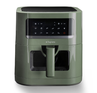 La friggitrice ad aria della linea Iridea di Tognana, con capacità di 7 litri, è dotata di un display digitale che permette di attivare la funzione di preriscaldamento, di regolare il timer (fino a 60 minuti) e la temperatura (da 50° a 200°) e di selezionare uno dei 9 programmi preimpostati per la cottura. Ha luce interna e una finestra, griglia e cestello s antiaderenti ed estraibili e sistema di spegnimento automatico e di protezione dal surriscaldamento. Misura L 28 x P 38 x H 32 cm. Prezzo 129,90 euro. www.tognana.com La friggitrice ad aria della linea Iridea di Tognana, con capacità di 7 litri, è dotata di un display digitale che permette di attivare la funzione di preriscaldamento, di regolare il timer (fino a 60 minuti) e la temperatura (da 50° a 200°) e di selezionare uno dei 9 programmi preimpostati per la cottura. Ha luce interna e una finestra, griglia e cestello s antiaderenti ed estraibili e sistema di spegnimento automatico e di protezione dal surriscaldamento. Misura L 28 x P 38 x H 32 cm. Prezzo 129,90 euro. www.tognana.com