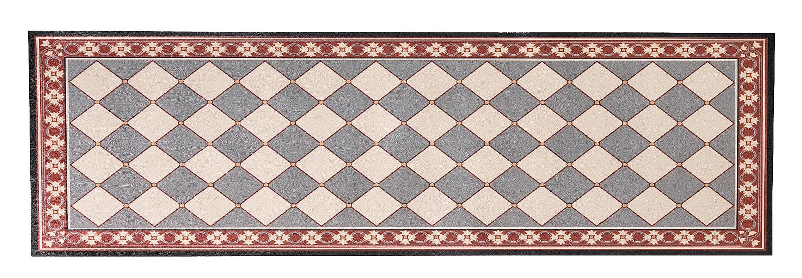 Effetto cementine per il tappeto Quadrella di Brandani (brandani.it) in pvc, che introduce una vivace nota di rosso (150 x 58 cm, 39,90 €). Effetto cementine per il tappeto Quadrella di Brandani (brandani.it) in pvc, che introduce una vivace nota di rosso (150 x 58 cm, 39,90 €).