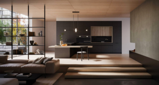 Laccato Crossed Carbone per le ante D23 del modello angolare del catalogo All-arounD di Doimo Cucine che è “scaldato” dalla presenza dei pensili in  Synchroface rovere dogato Coriandolo; il piano è in Abitum Metal Black. La penisola è dotata di un grande piano ad altezza tavolo con supporto in vetro fumé. Prezzo su richiesta. www.doimocucine.com Laccato Crossed Carbone per le ante D23 del modello angolare del catalogo All-arounD di Doimo Cucine che è “scaldato” dalla presenza dei pensili in  Synchroface rovere dogato Coriandolo; il piano è in Abitum Metal Black. La penisola è dotata di un grande piano ad altezza tavolo con supporto in vetro fumé. Prezzo su richiesta. www.doimocucine.com