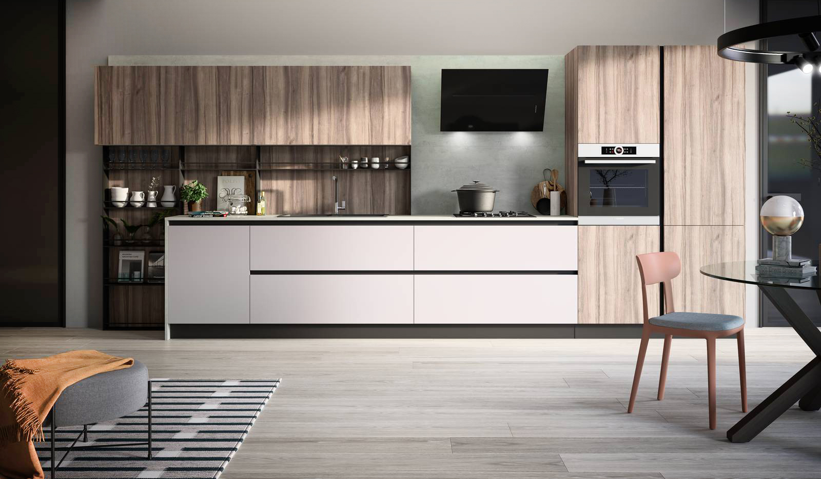 Lineare e compatta la cucina Cloe di Arredo3 è caratterizzata dalle basi con le ante lisce in laccato UV eccimeri, molto opaco, resistente, anti-impronta e con una mano morbida, e dalle colonne effetto legno in laminato poro registro Oregon. Gli schienali Open in alluminio anodizzato nero a colonna sono posizionati sul piano, tra i pensili e le basi, e permettono di esporre bicchieri e accessori per averli sempre a portata di mano. Prezzo su richiesta. www.arredo3.it Lineare e compatta la cucina Cloe di Arredo3 è caratterizzata dalle basi con le ante lisce in laccato UV eccimeri, molto opaco, resistente, anti-impronta e con una mano morbida, e dalle colonne effetto legno in laminato poro registro Oregon. Gli schienali Open in alluminio anodizzato nero a colonna sono posizionati sul piano, tra i pensili e le basi, e permettono di esporre bicchieri e accessori per averli sempre a portata di mano. Prezzo su richiesta. www.arredo3.it